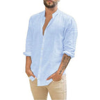Camisa de hombre de manga larga de lino con cuello alto Vanthea