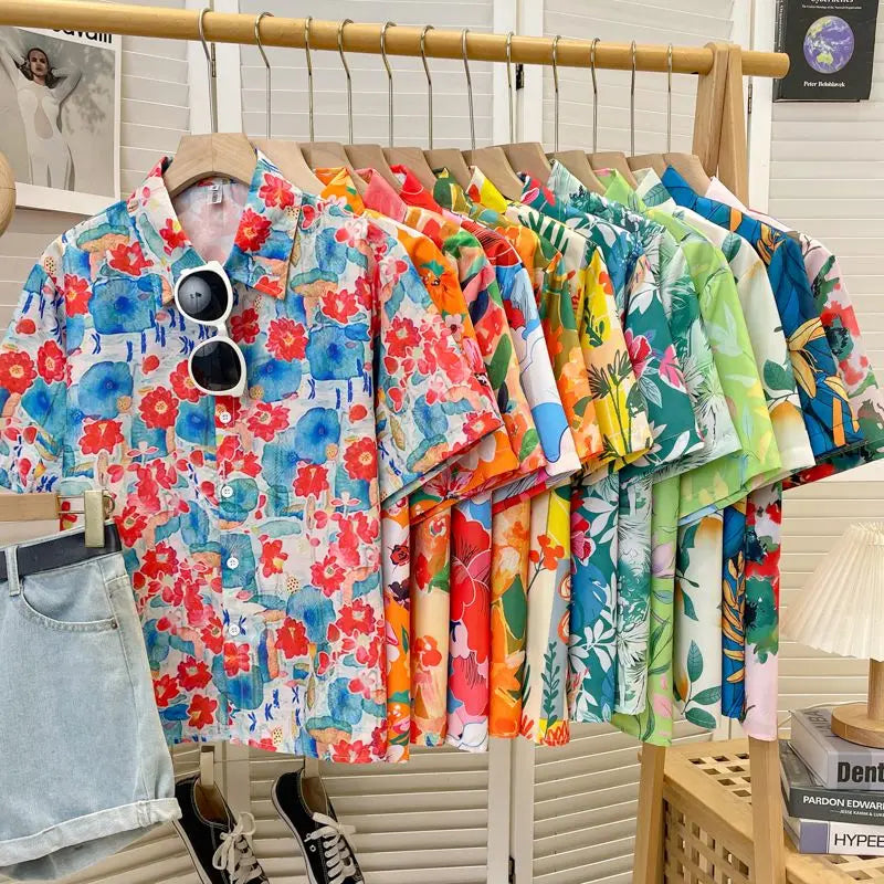 Camisa Masculina Floral Retro Suelta Playa Vanthea