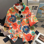 Camisa Masculina Floral Retro Suelta Playa Vanthea