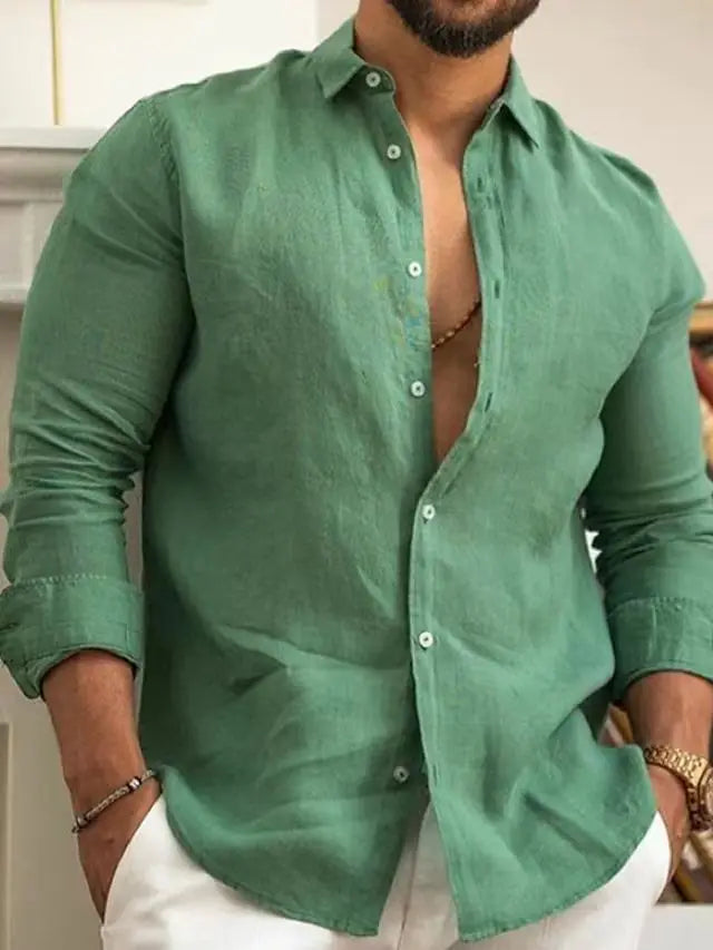 Camisa clásica de lino de manga larga para hombre Vanthea