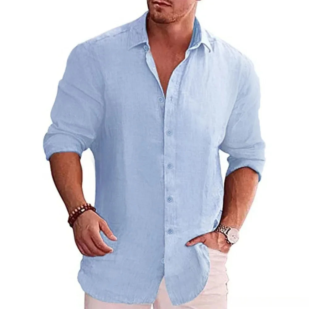 Camisa de manga larga para hombre de lino y algodón Vanthea