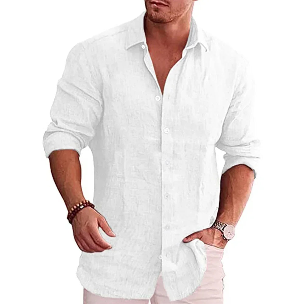 Camisa de manga larga para hombre de lino y algodón Vanthea