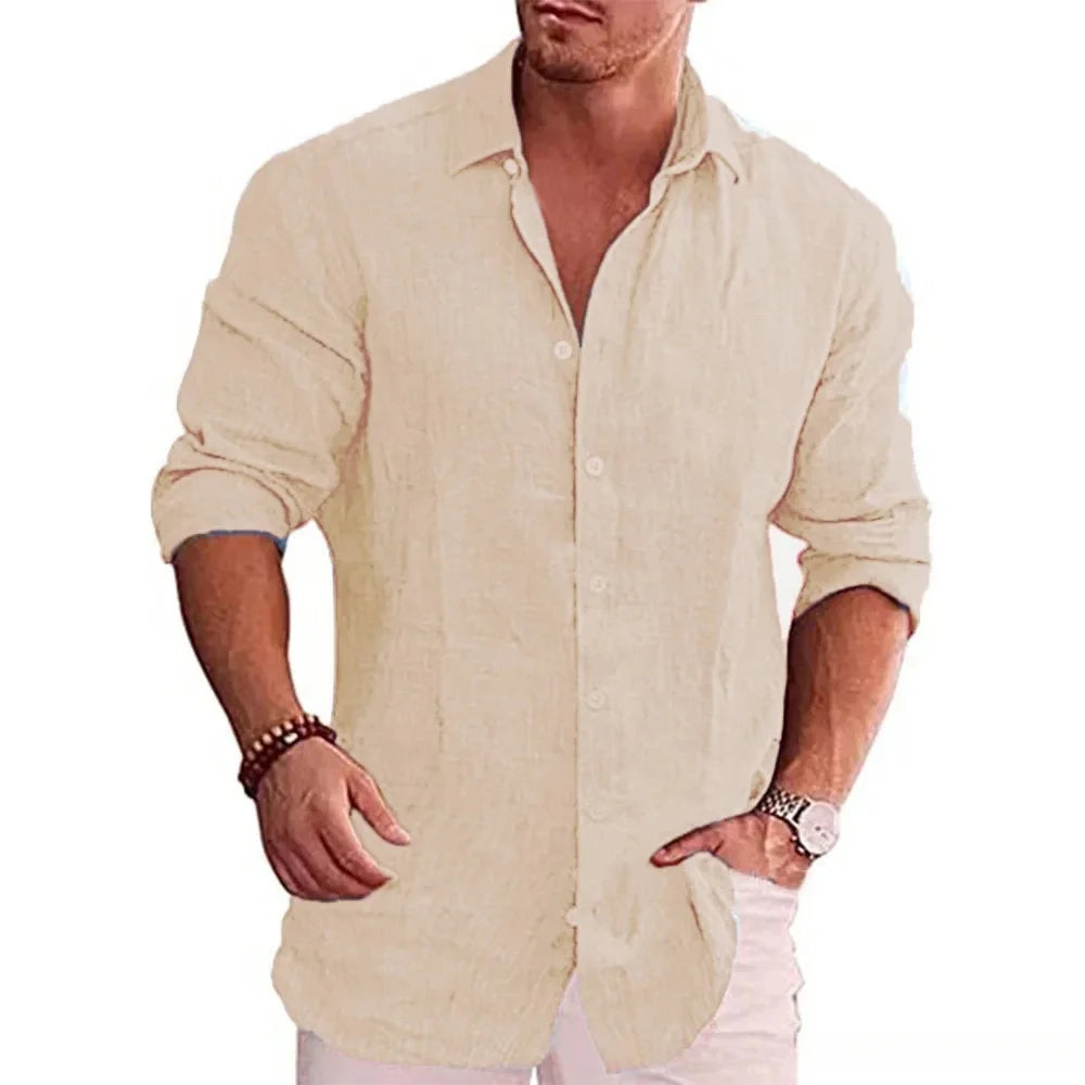 Camisa de manga larga para hombre de lino y algodón Vanthea